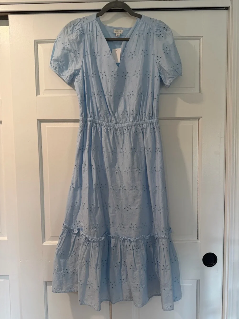 NWT J. Crew Factory Blue Eyelet Puff Sleeve Midi Dress - Size 4 - Picture 5 of 10